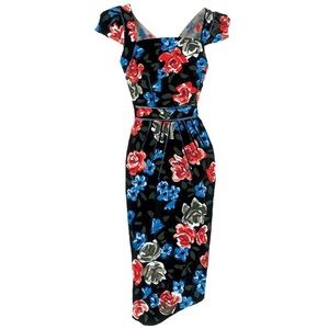 J. Peterman Retro Floral Cap Sleeve Sheath Dress Size 6